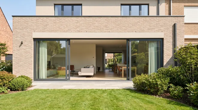 AFTER photo — large 5-metre aluminium sliding patio door open