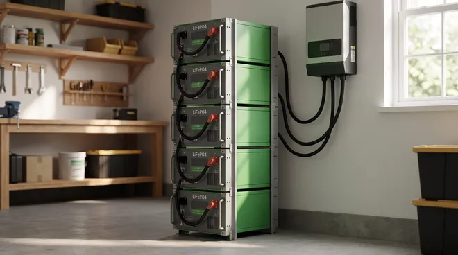 Foto NA — LiFePO4-batterij 12 kWh geïnstalleerd in de garage