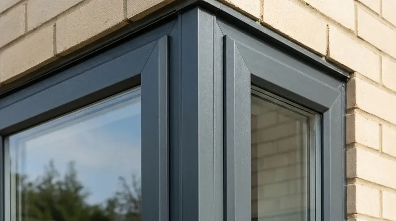 Châssis PVC anthracite Profel installé sur façade en briques
